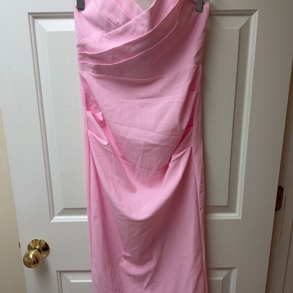 Strapless Pink Drape-Front Cocktail Dress-stretchy